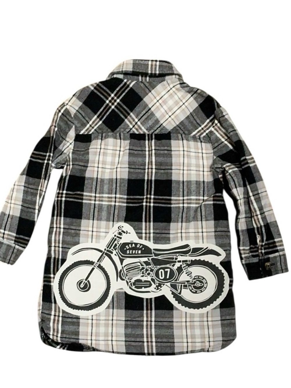 Upcycled Motorcycle Theme Flannel Shirt Dress Appliqué - Picture 4 of 6